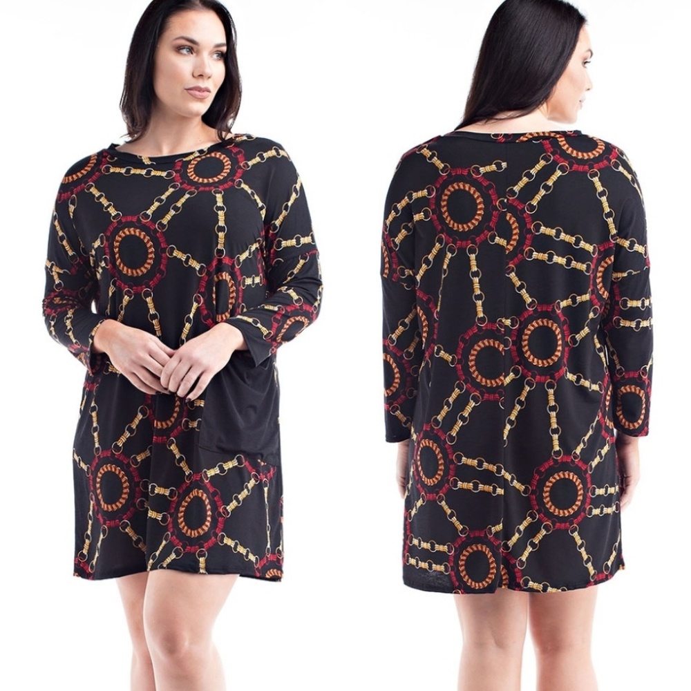 🖤PLUS Black Geometric Chain Link Tunic Dress